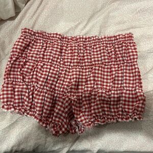 Red and White Gingham Ruffle Shorts